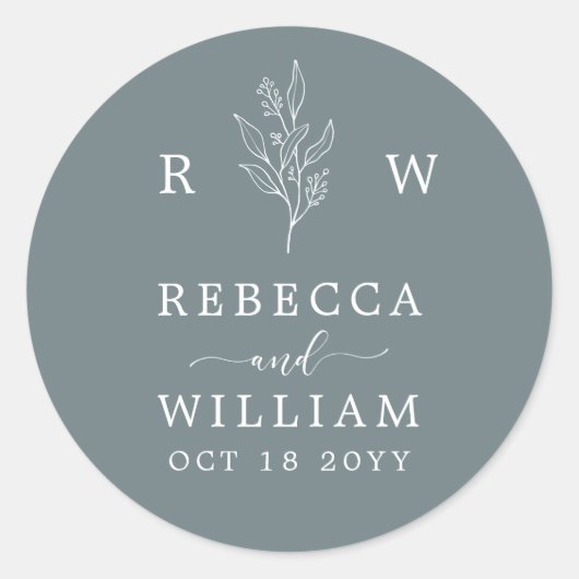 Dusty Blue Floral Handgeschriebenes Skript Wedding Runder Aufkleber (Vorderseite)