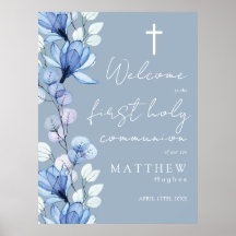 Dusty Blue Floral Heilige Kommunion Begrüßungszeic