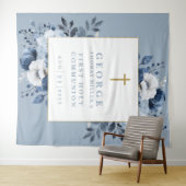 Dusty Blue Floral Heilige Kommunion Foto Hintergru Wandteppich (Beispiel (Horizontal))