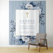 Dusty Blue Floral Heilige Kommunion Foto Hintergru Wandteppich (Beispiel)
