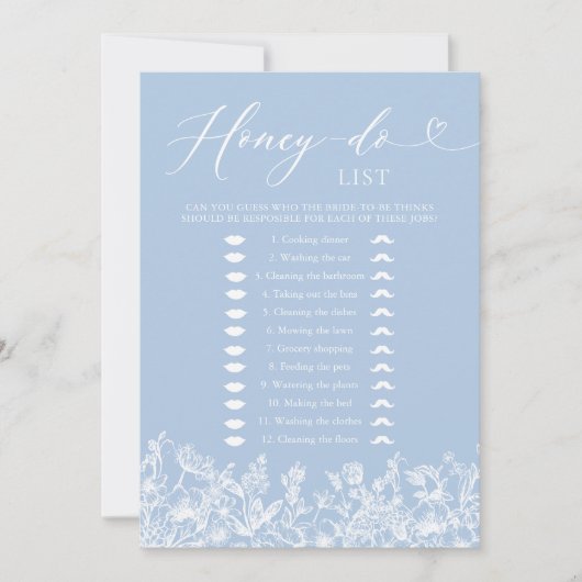 Dusty Blue Floral Honey Do List Brautparty Game Einladung (Vorderseite)