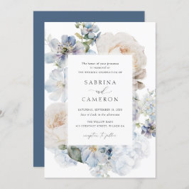 Dusty Blue Floral Hydrangea Rose Hochzeit Einladung