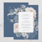 Dusty Blue Floral Hydrangea Rose Hochzeit Einladung (Vorne/Hinten)