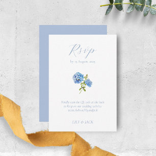 Dusty Blue Floral Hydrangea Wedding RSVP Begleitkarte
