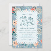 Dusty Blue Floral Lace | Dekorative Kalligraphie Einladung (Vorderseite)