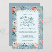 Dusty Blue Floral Lace | Dekorative Kalligraphie Einladung (Vorne/Hinten)