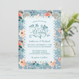 Dusty Blue Floral Lace | Dekorative Kalligraphie Einladung