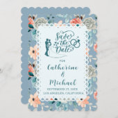 Dusty Blue Floral Lace | Dekorative Kalligraphie Einladung (Vorne/Hinten)