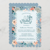 Dusty Blue Floral Lace | Dekorative Kalligraphie Einladung (Vorne/Hinten)