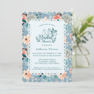Dusty Blue Floral Lace   Dekorative Kalligraphie Einladung