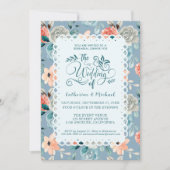 Dusty Blue Floral Lace | Dekorative Kalligraphie Einladung (Vorderseite)