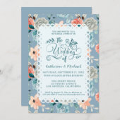 Dusty Blue Floral Lace | Dekorative Kalligraphie Einladung (Vorne/Hinten)