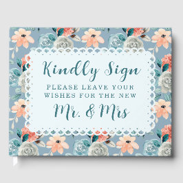 Dusty Blue Floral Lace | Dekorative Kalligraphie Gästebuch