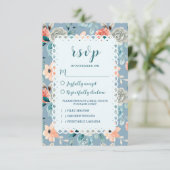 Dusty Blue Floral Lace | Dekorative Kalligraphie RSVP Karte (Stehend Vorderseite)