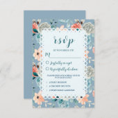 Dusty Blue Floral Lace | Dekorative Kalligraphie RSVP Karte (Vorne/Hinten)