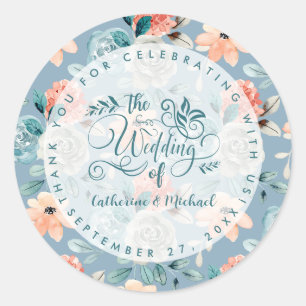 Dusty Blue Floral Lace Dekorative Kalligraphie Runder Aufkleber
