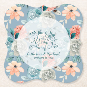 Dusty Blue Floral Lace   Dekorative Kalligraphie Untersetzer