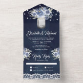 Dusty Blue Floral Lace Mason Jar Navy Blue Wedding All In One Einladung (Innen Boden)