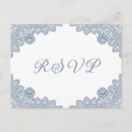 Dusty Blue Floral Lace Rustic Wedding RSVP Einladungspostkarte