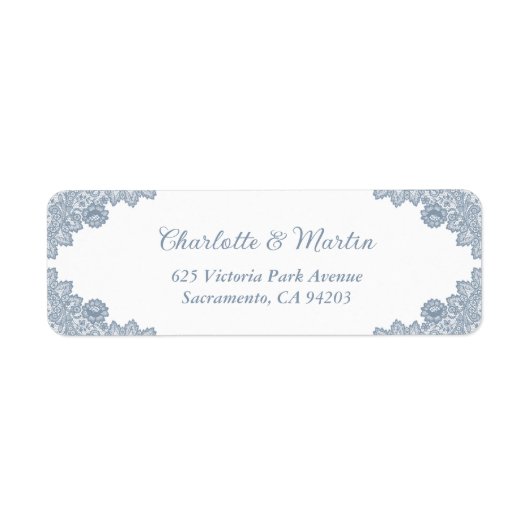 Dusty Blue Floral Lace Wedding Rücksendeadresse (Vorne)