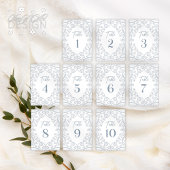 Dusty Blue Floral Lace Wedding Tischnummer