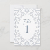 Dusty Blue Floral Lace Wedding Tischnummer (Vorderseite)