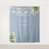 Dusty Blue Floral Lights Wedding Foto Hintergrund Wandteppich (Vorderseite)