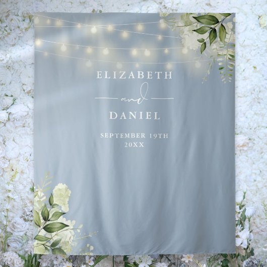 Dusty Blue Floral Lights Wedding Foto Hintergrund Wandteppich