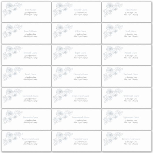 Dusty Blue Floral Line Art Guest Address Sticker (Vorderseite)