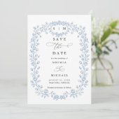 Dusty Blue Floral Line Art Save The Date Invite (Stehend Vorderseite)