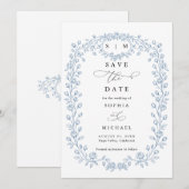 Dusty Blue Floral Line Art Save The Date Invite (Vorne/Hinten)