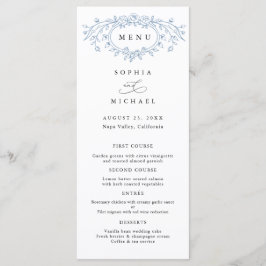 Dusty Blue Floral Line Art Wedding Flat Menükarte