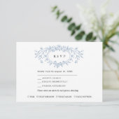 Dusty Blue Floral Line Art Wedding  RSVP Karte (Stehend Vorderseite)