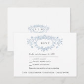 Dusty Blue Floral Line Art Wedding  RSVP Karte (Vorne/Hinten)