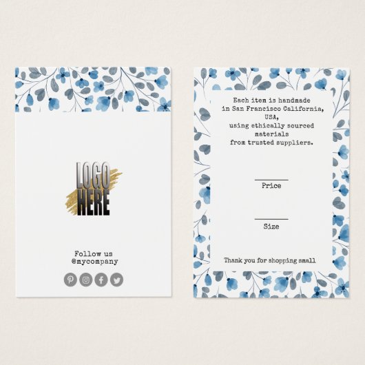 Dusty Blue Floral Logo Bekleidungspreis Markierung (Vorne & Hinten)