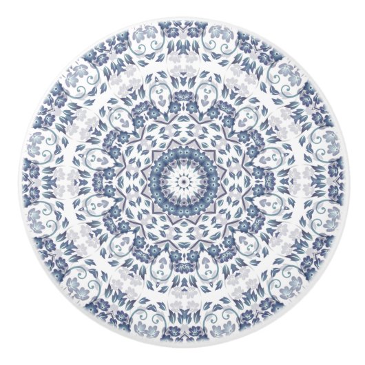 Dusty Blue Floral Mandala Keramikknauf (Vorderseite)