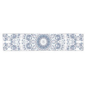 Dusty Blue Floral Mandala Kurzer Tischläufer (Horizontal)