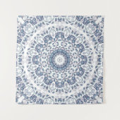 Dusty Blue Floral Mandala Wandteppich (Vorderseite (Horizontal))