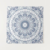 Dusty Blue Floral Mandala Wandteppich (Vorderseite)