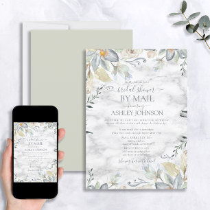 Dusty Blue Floral Marble Brautparty by Mail Einladung