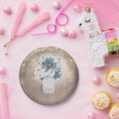 Dusty Blue Floral Mason Jar Initials Rustikales Ho Pappteller (Party)