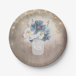 Dusty Blue Floral Mason Jar Initials Rustikales Ho Pappteller
