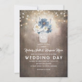 Dusty Blue Floral Mason Jar Rustic Country Wedding Einladung (Vorderseite)