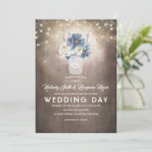 Dusty Blue Floral Mason Jar Rustic Country Wedding Einladung (Stehend Vorderseite)