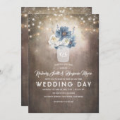 Dusty Blue Floral Mason Jar Rustic Country Wedding Einladung (Vorne/Hinten)