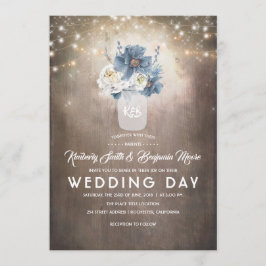 Dusty Blue Floral Mason Jar Rustic Country Wedding Einladung