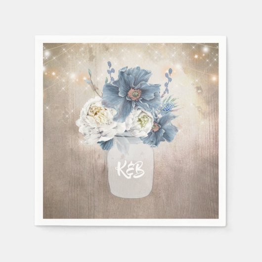 Dusty Blue Floral Mason Jar Rustikales Land Serviette (Vorderseite)