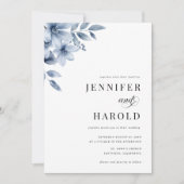 Dusty Blue Floral Minimal bei einer Hochzeit Einladung (Vorderseite)