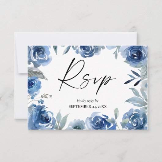 Dusty Blue Floral mit Meetingkarte RSVP (Vorderseite)