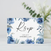 Dusty Blue Floral mit Meetingkarte RSVP (Stehend Vorderseite)